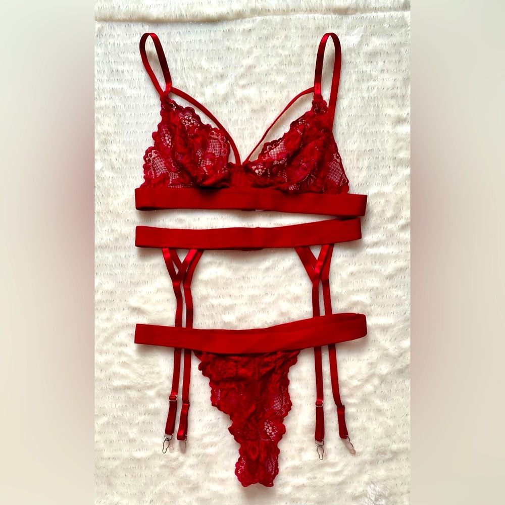 Bra, Thong and Garter Set